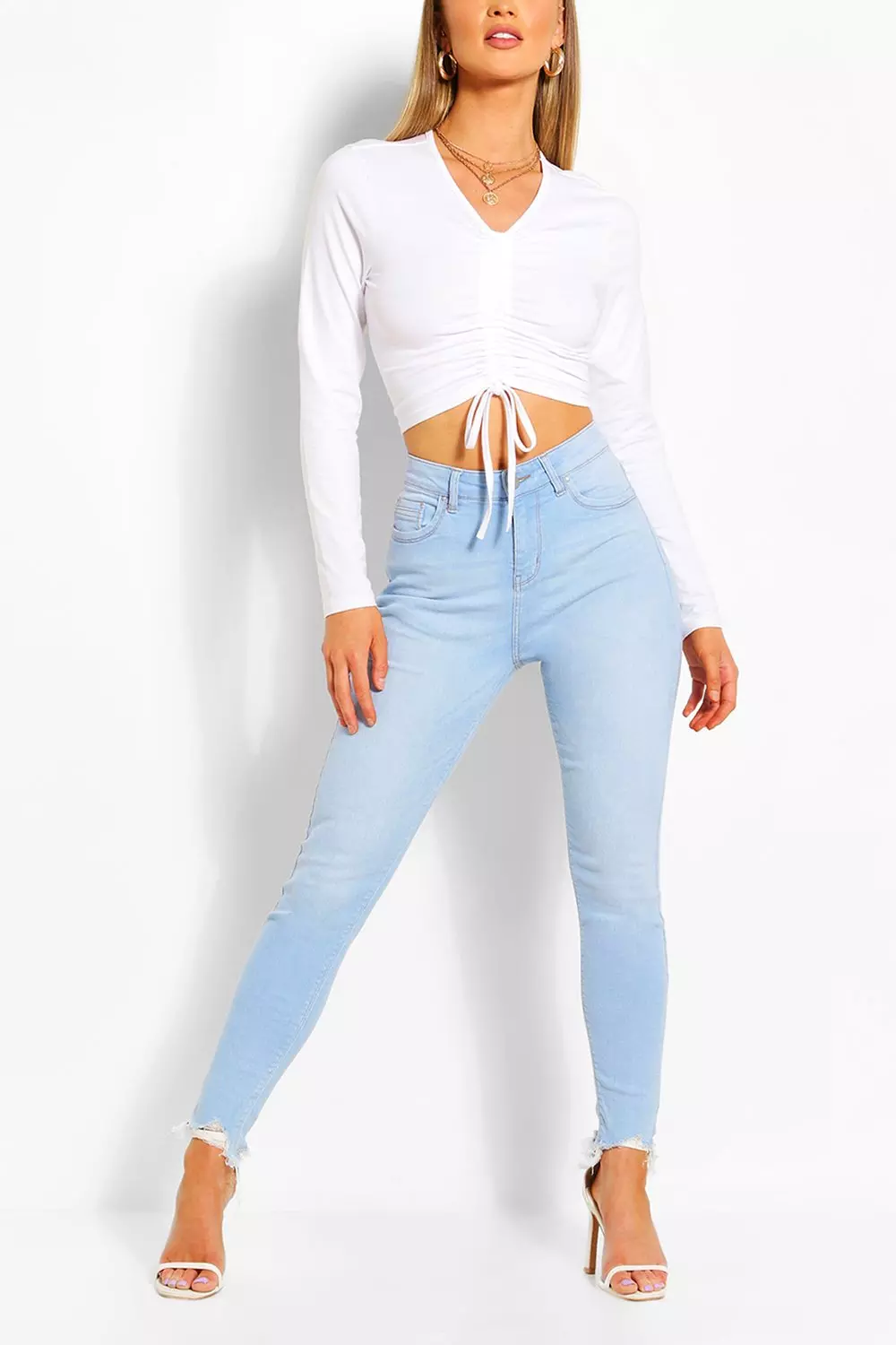 Frayed hem high waisted best sale skinny jeans